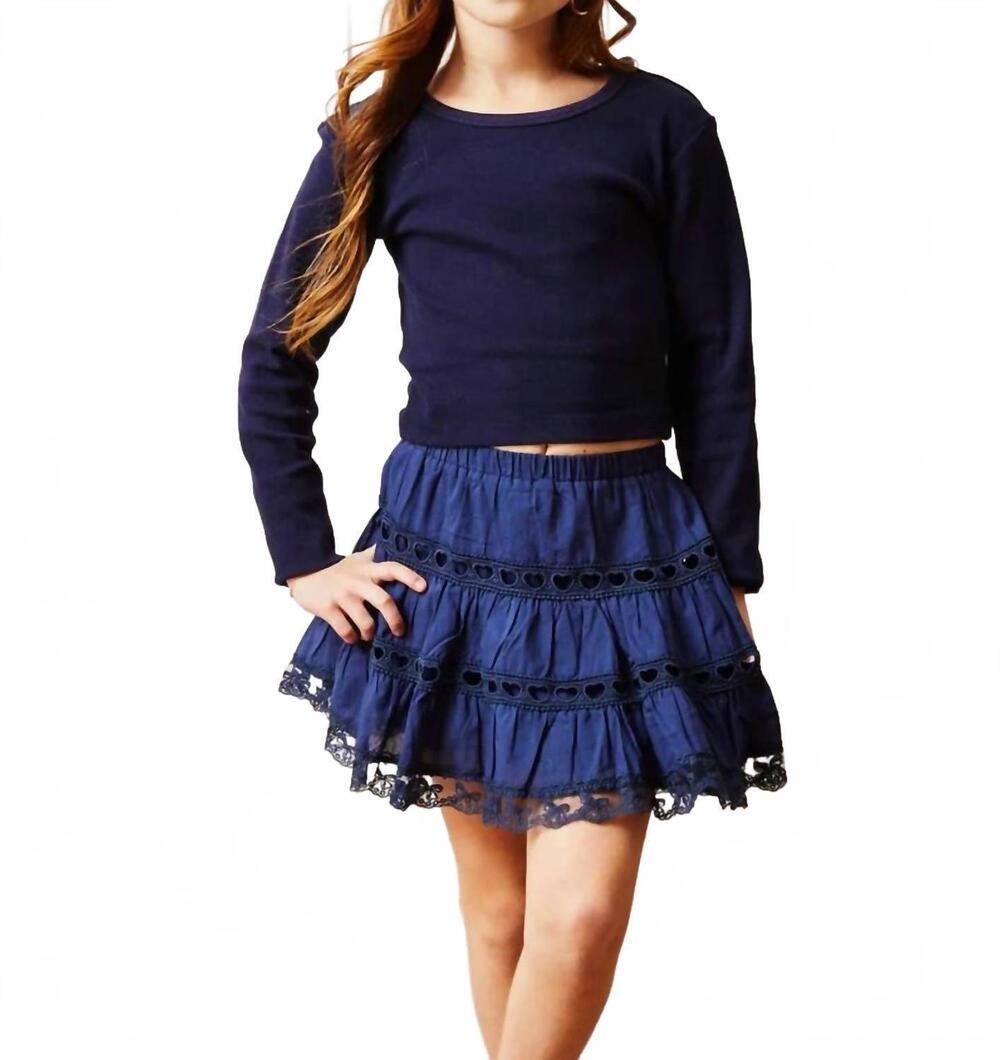 NEW THEME girls sofia heart bow lace mini skirt in navy